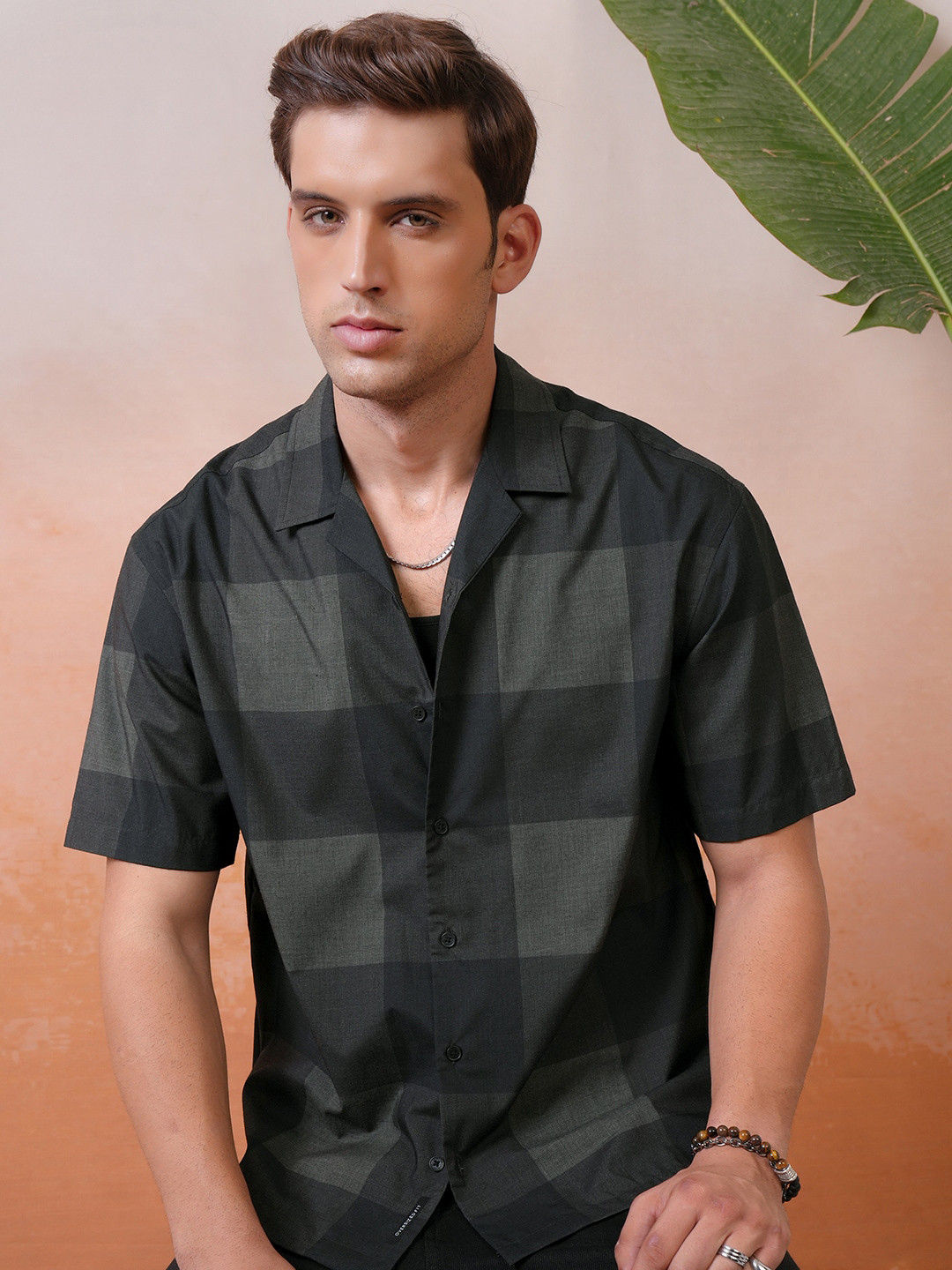 LOCOMOTIVE Premium Cotton Checked Cuban Collar Oversized Shirt