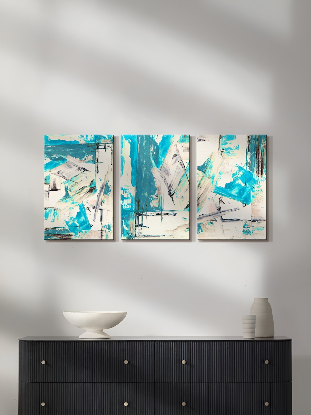 999Store Blue & White 3 Pieces Canvas Wall Paintings