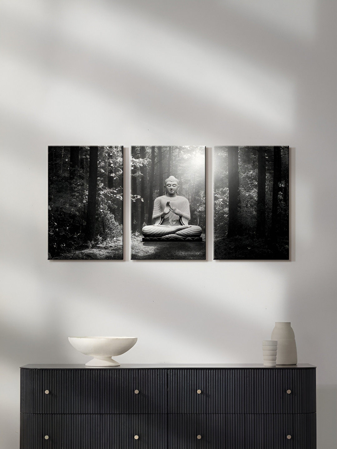 999Store Black & Grey 3 Pieces Canvas Religious Wall Art Paintings