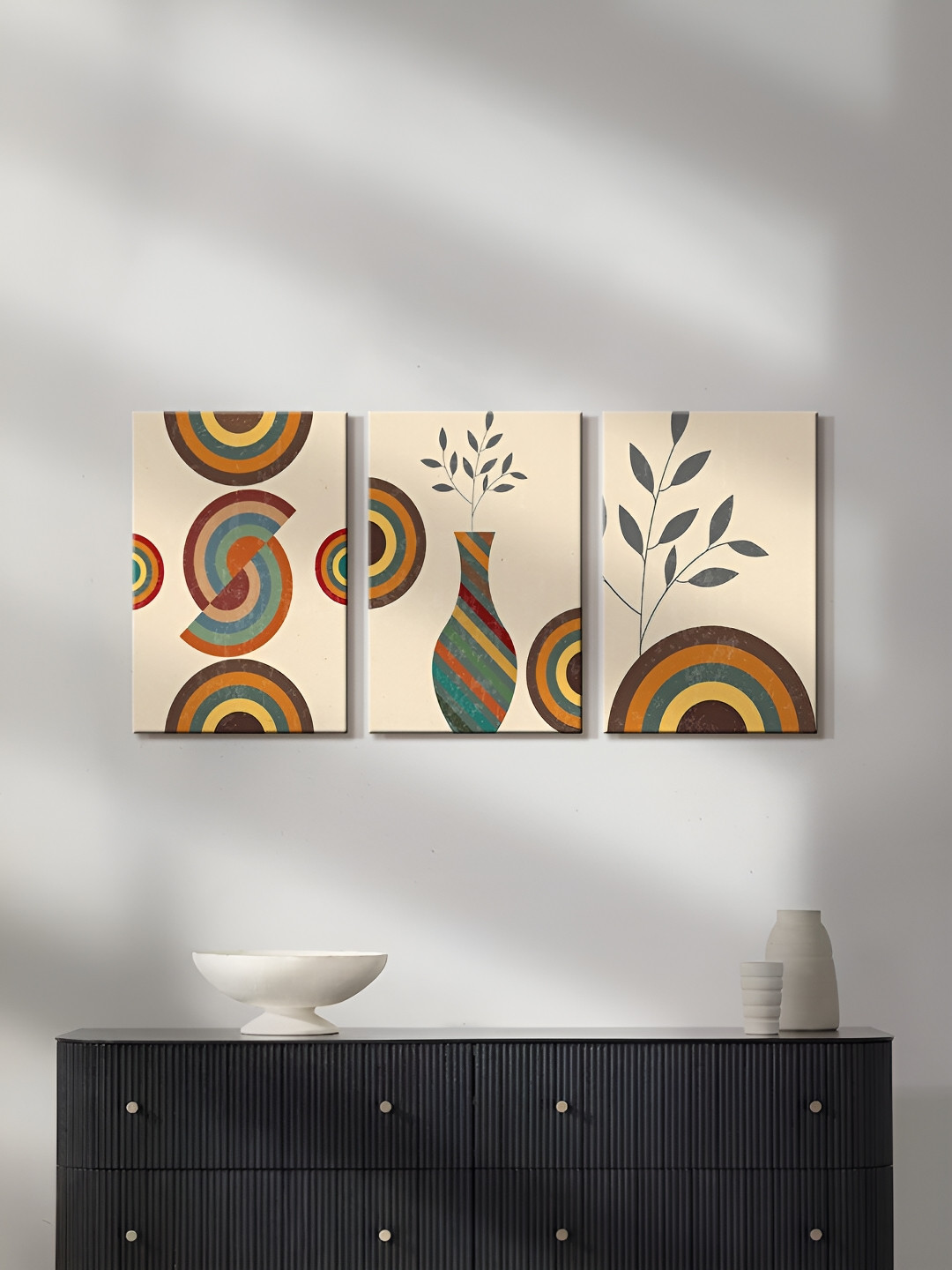 999Store Cream & Yellow 3 Pieces Canvas Wall Paintings
