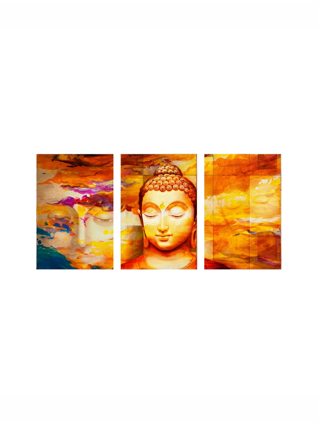 999Store Buddha Face Canvas 3 Piece Wall Rectangle Paintings Wall Art - 16 x 10 In