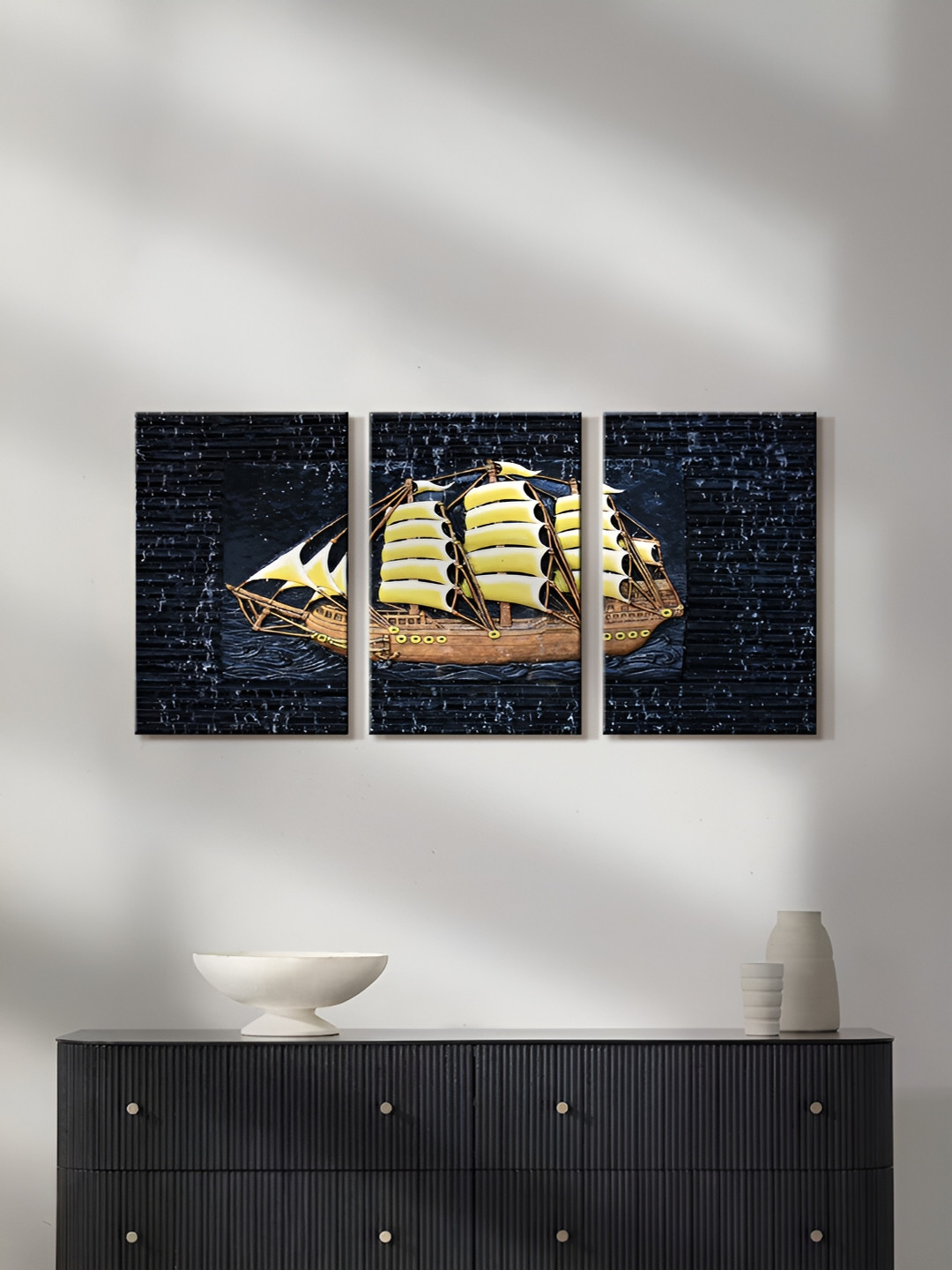 999Store Boat Canvas 3 Piece Wall Rectangle Paintings Wall Art - 16 x 10 In