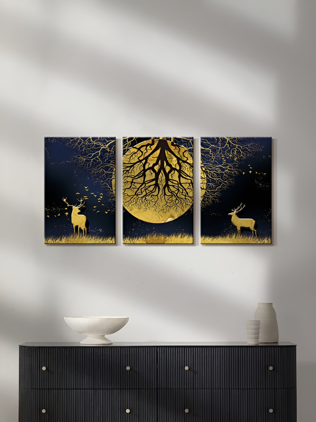 999Store Moonlight Canvas 3 Piece Wall Rectangle Paintings Wall Art -16 x 10In