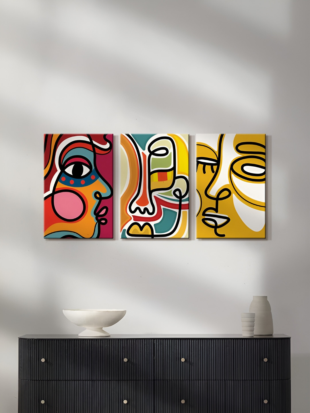 999Store Abstract Face Canvas 3 Piece Wall Rectangle Paintings Wall Art - 16 x 10In