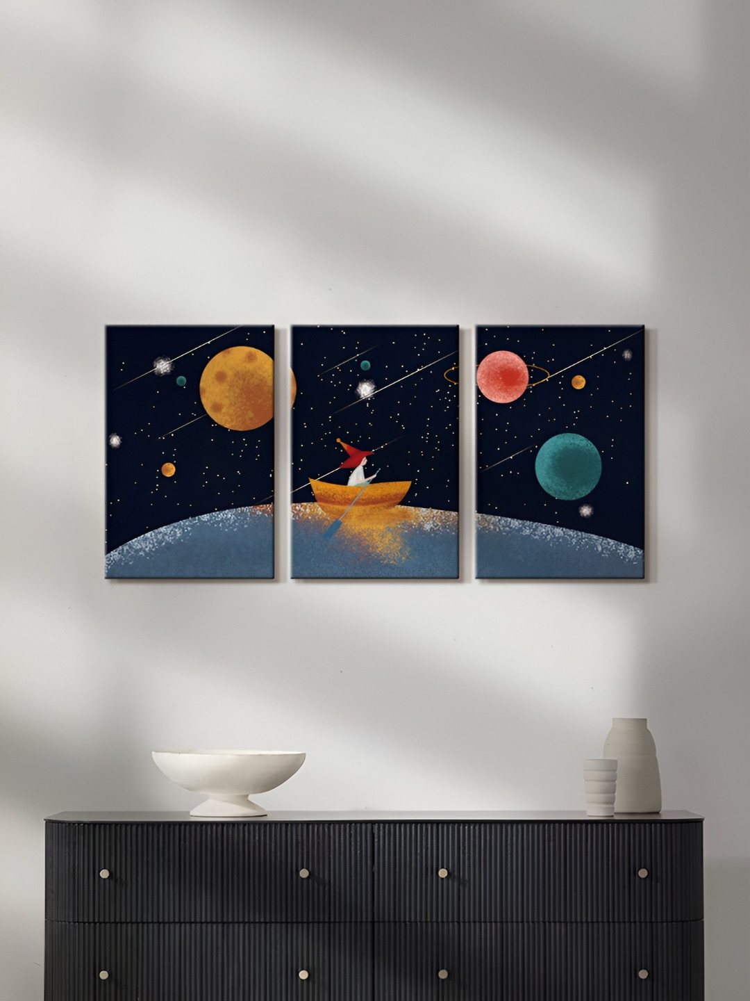 999Store Black & Blue 3 Pieces Space Painting Wall Arts