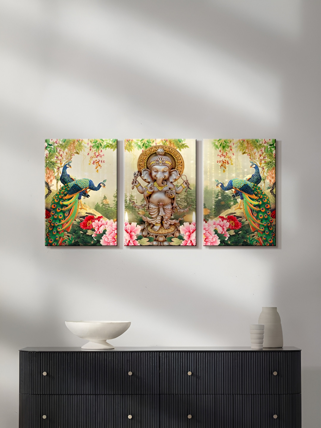 999Store Green & Pink 3 Pieces Canvas Wall Paintings