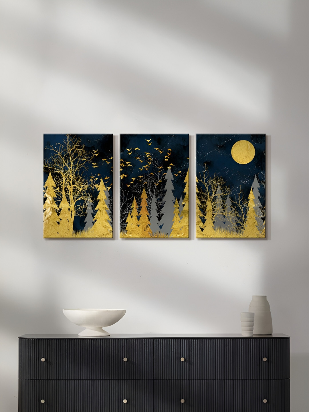999Store Blue & Yellow 3 Piece Canvas Paintings Wall Art