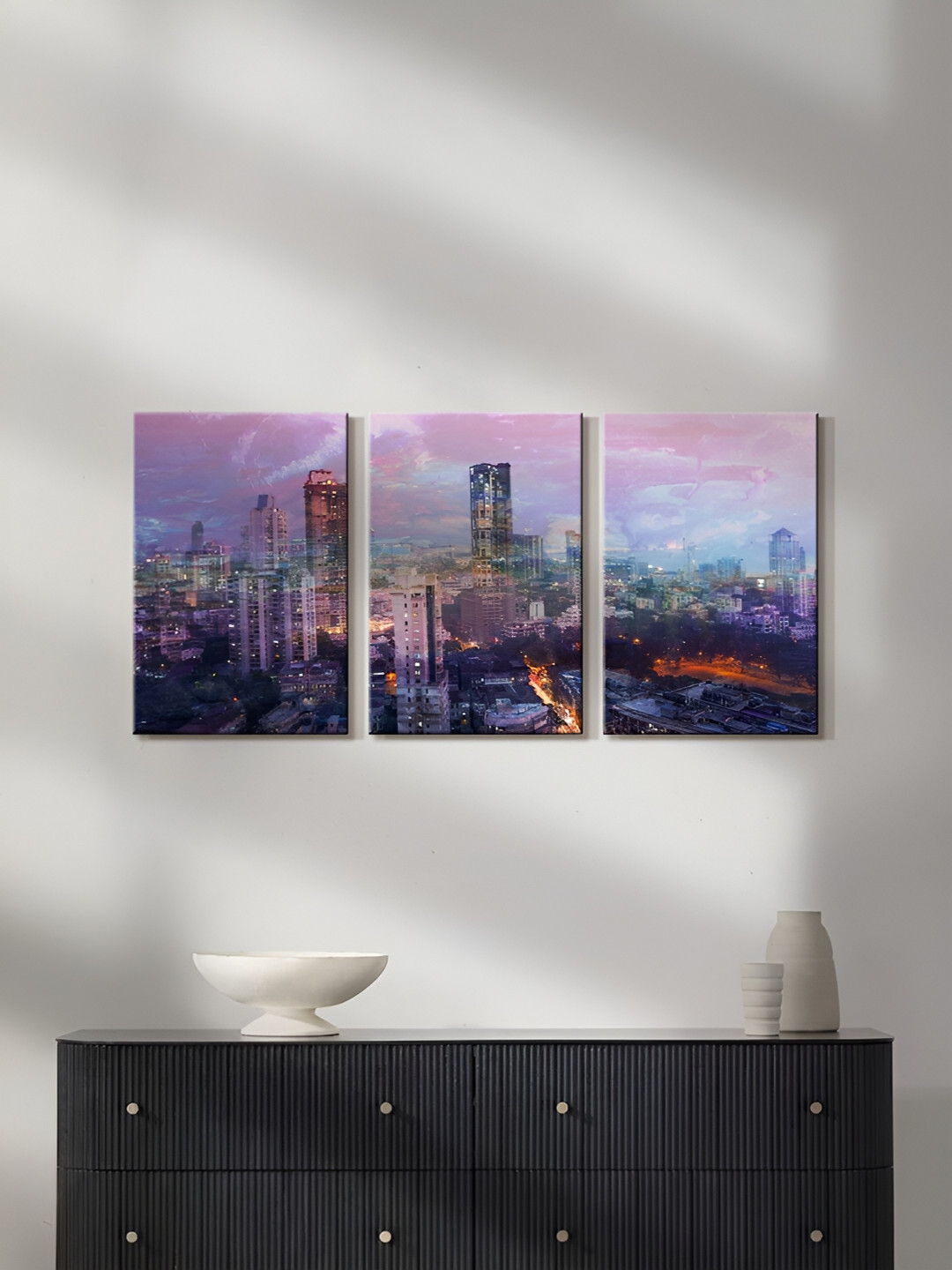 999Store Violet & Blue 3 Pieces Canvas Painting Wall Arts