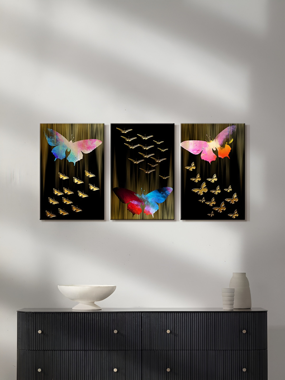 999Store Beautiful Betterfly Canvas 3 Piece Rectangle Paintings Wall Art-16 x 10In