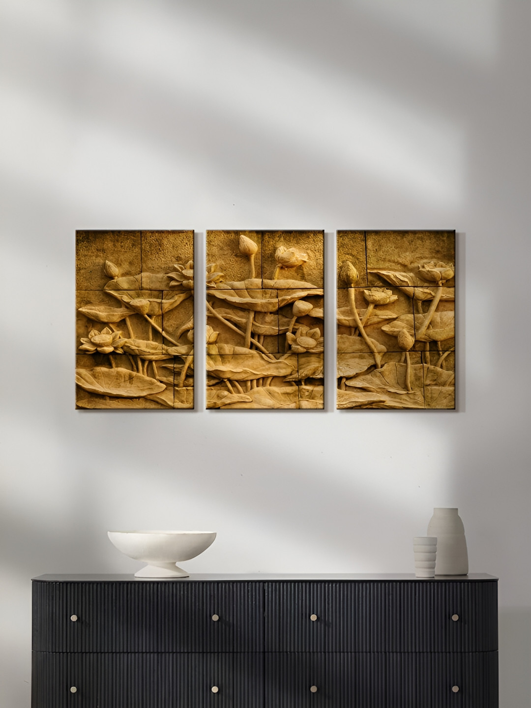 999Store Lotus Flower Canvas 3 Piece Wall Rectangle Paintings Wall Art - 16 x 10In