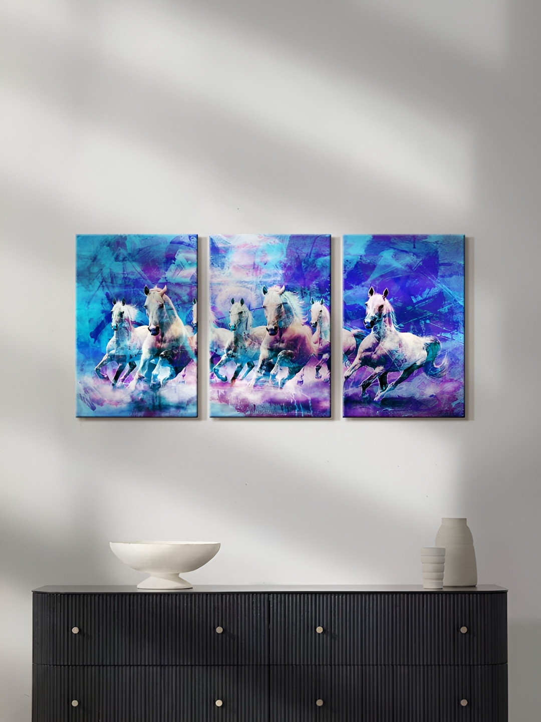 999Store Running Horses Canvas 3 Piece Wall Rectangle Paintings Wall Art - 16 x 10 In