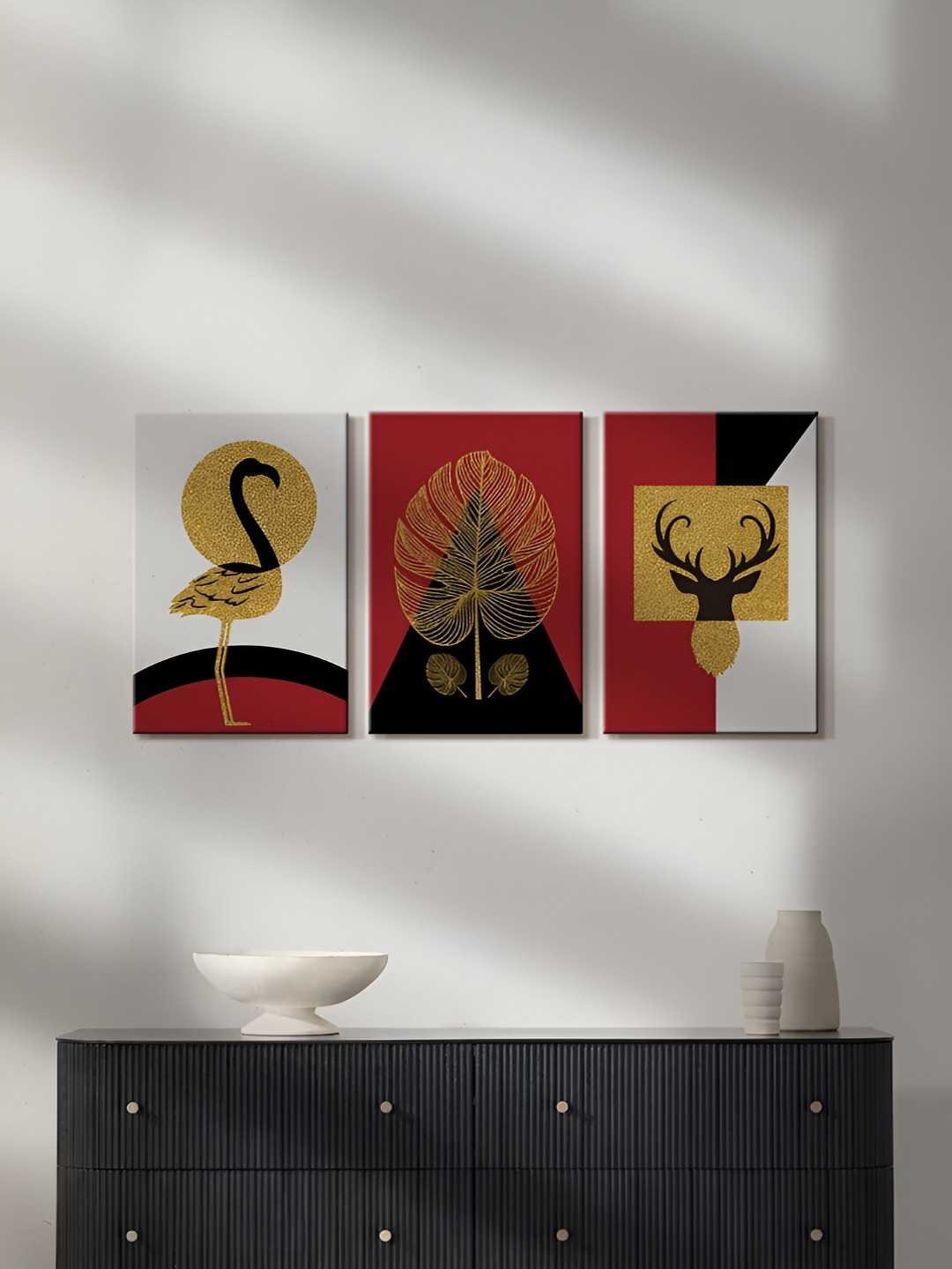 999Store White & Red 3 Pieces Canvas Wall Paintings