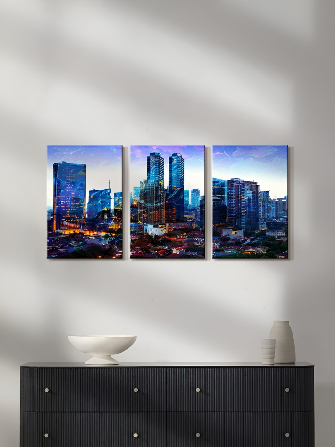 999Store Blue Canvas 3 Pcs Wall Living Room Rectangle Paintings Wall Art -16 x 9.84In