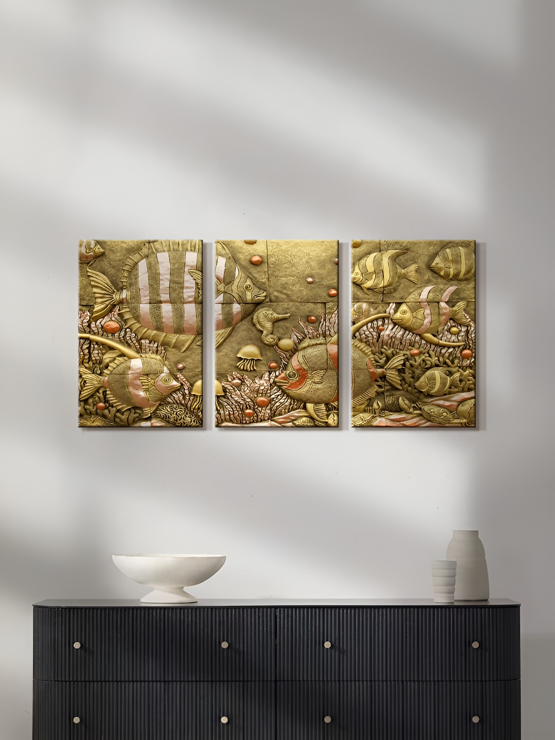 999Store Golden Fish Canvas 3 Pcs Wall Rectangle Paintings Wall Art - 16x10In