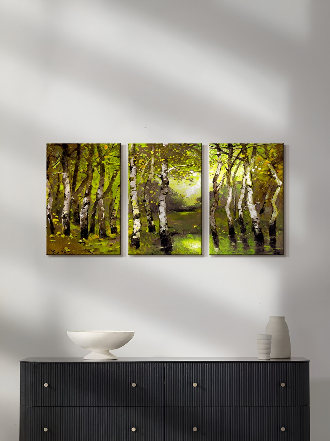 999Store Yellow & Green 3 Pieces Scenery Canvas Painting Wall Arts