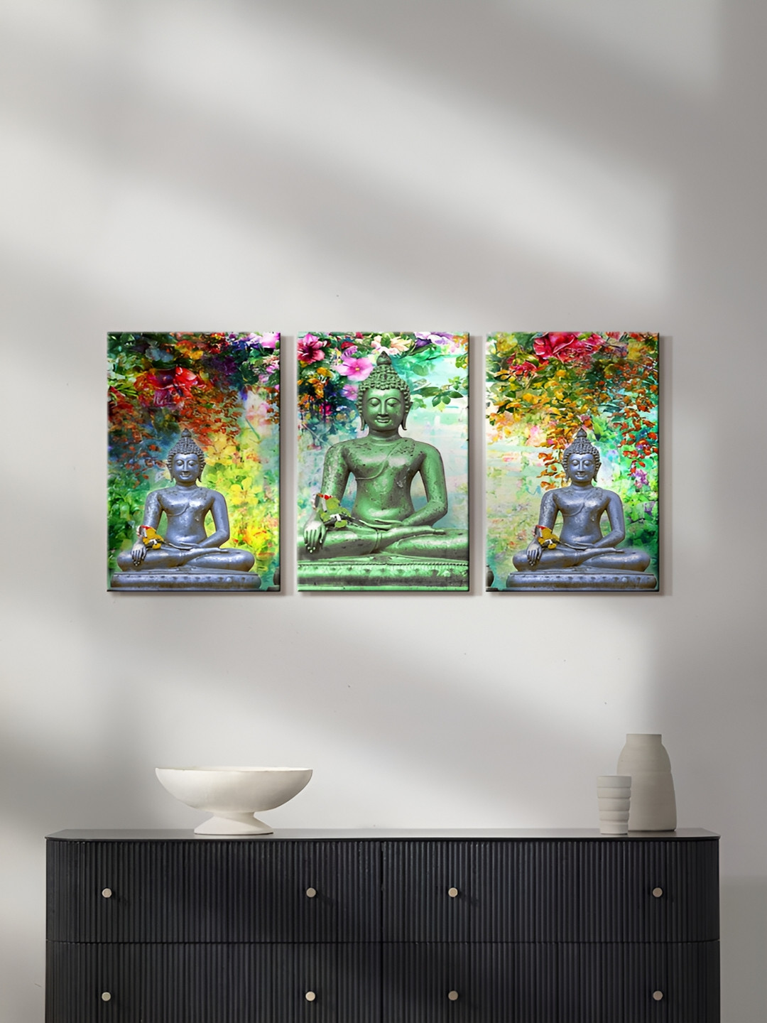 999Store Buddha Canvas 3 Piece Wall Rectangle Paintings Wall Art - 16 x 10 In