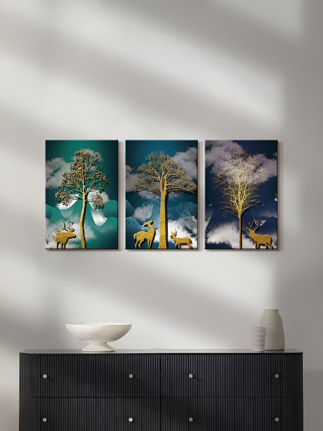 999Store Deer Canvas 3 Piece Wall Rectangle Paintings Wall Art - 16 x 10 In