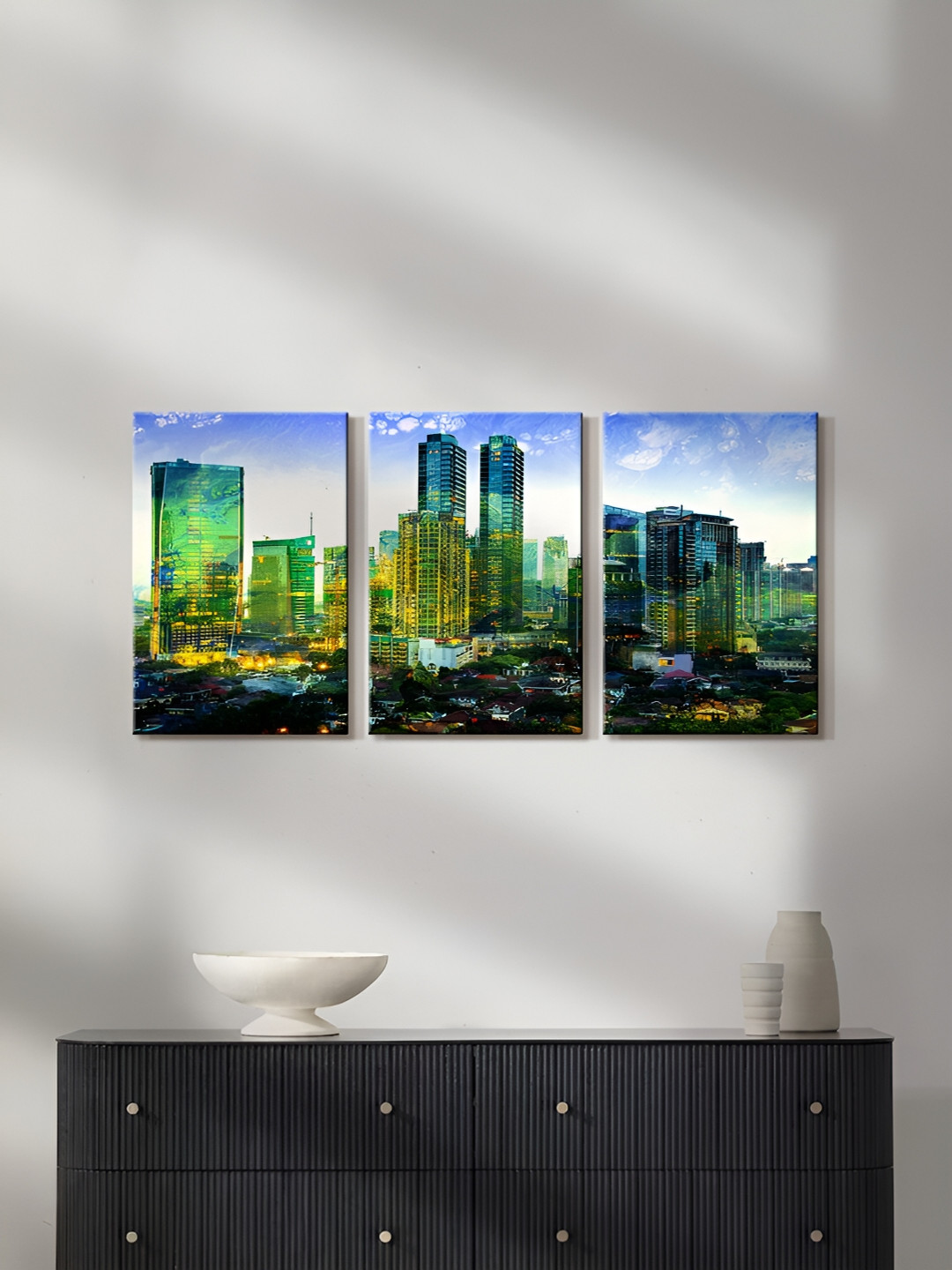 999Store Buildings Canvas 3 Piece Wall Rectangle Paintings Wall Art - 16 x 10 In