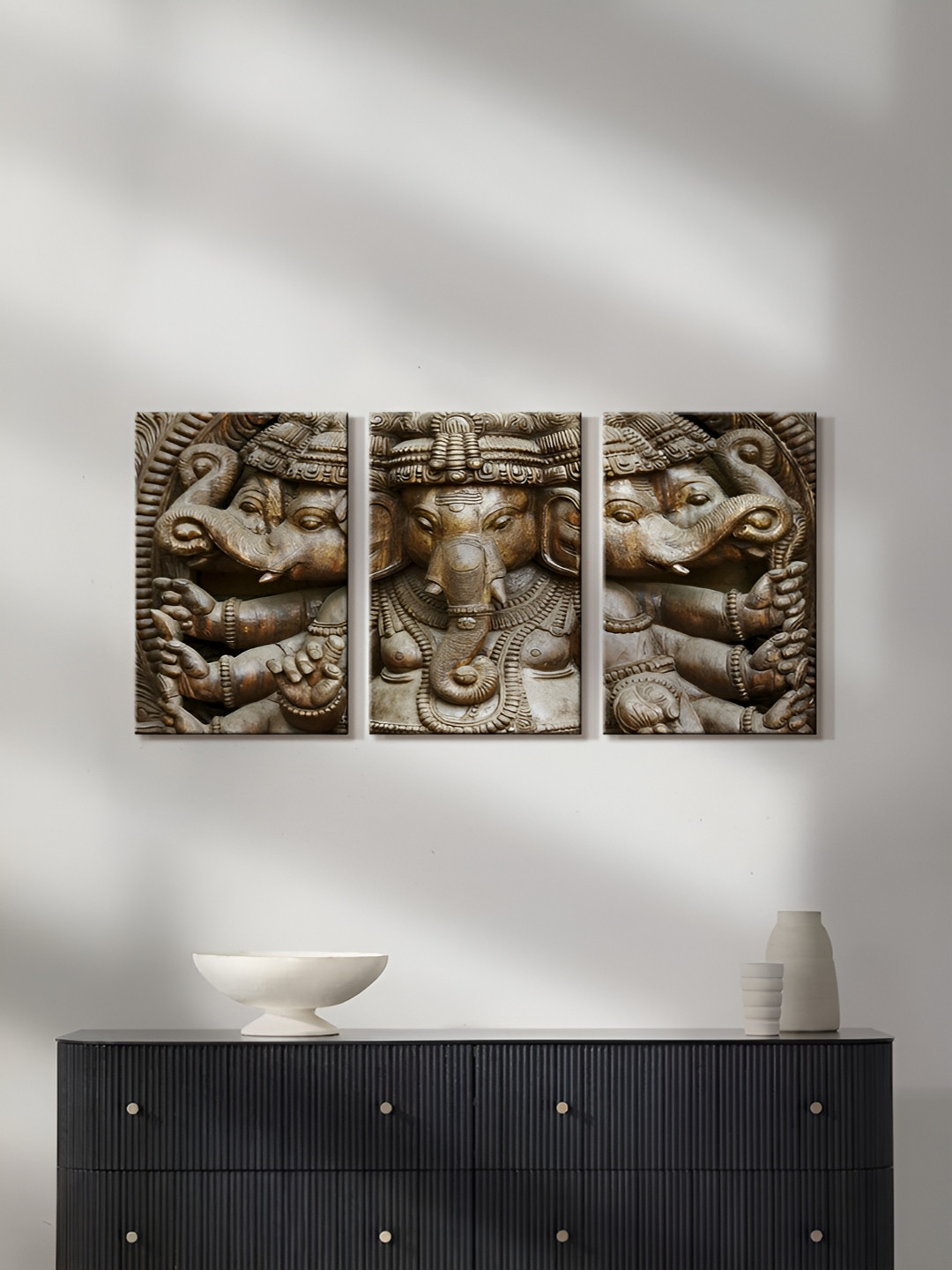 999Store Lord Ganesha Canvas 3 Piece Wall Rectangle Paintings Wall Art - 16 x 10 In