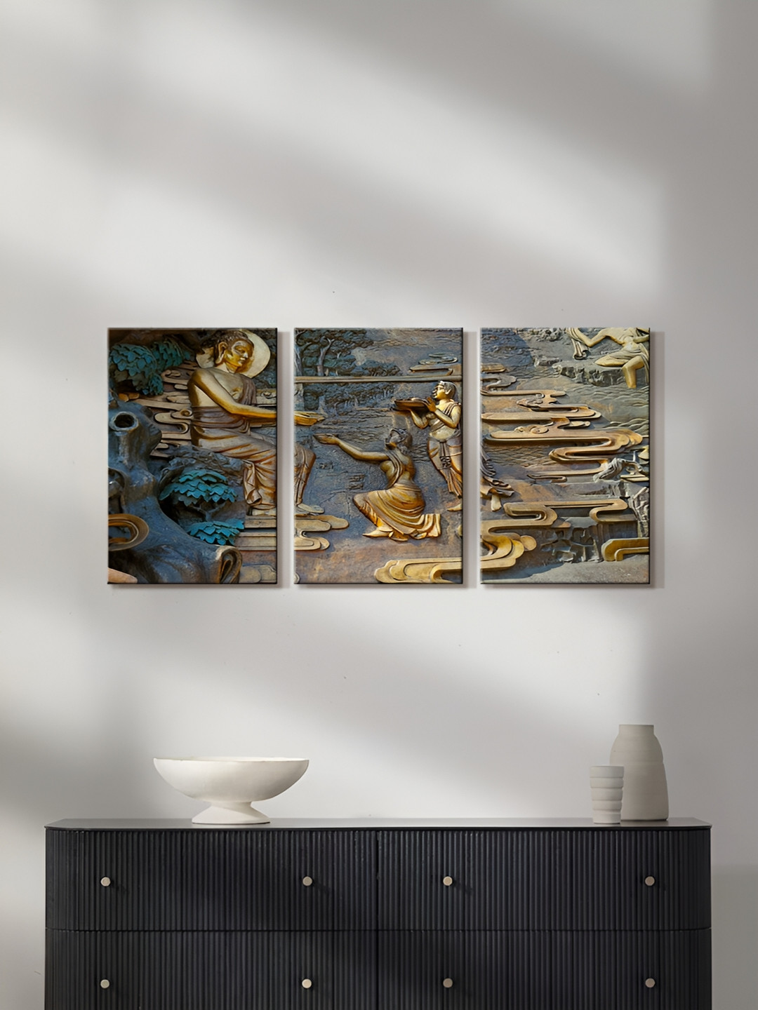 999Store Gold-Toned & Brown 3 Piece Canvas Wall Art