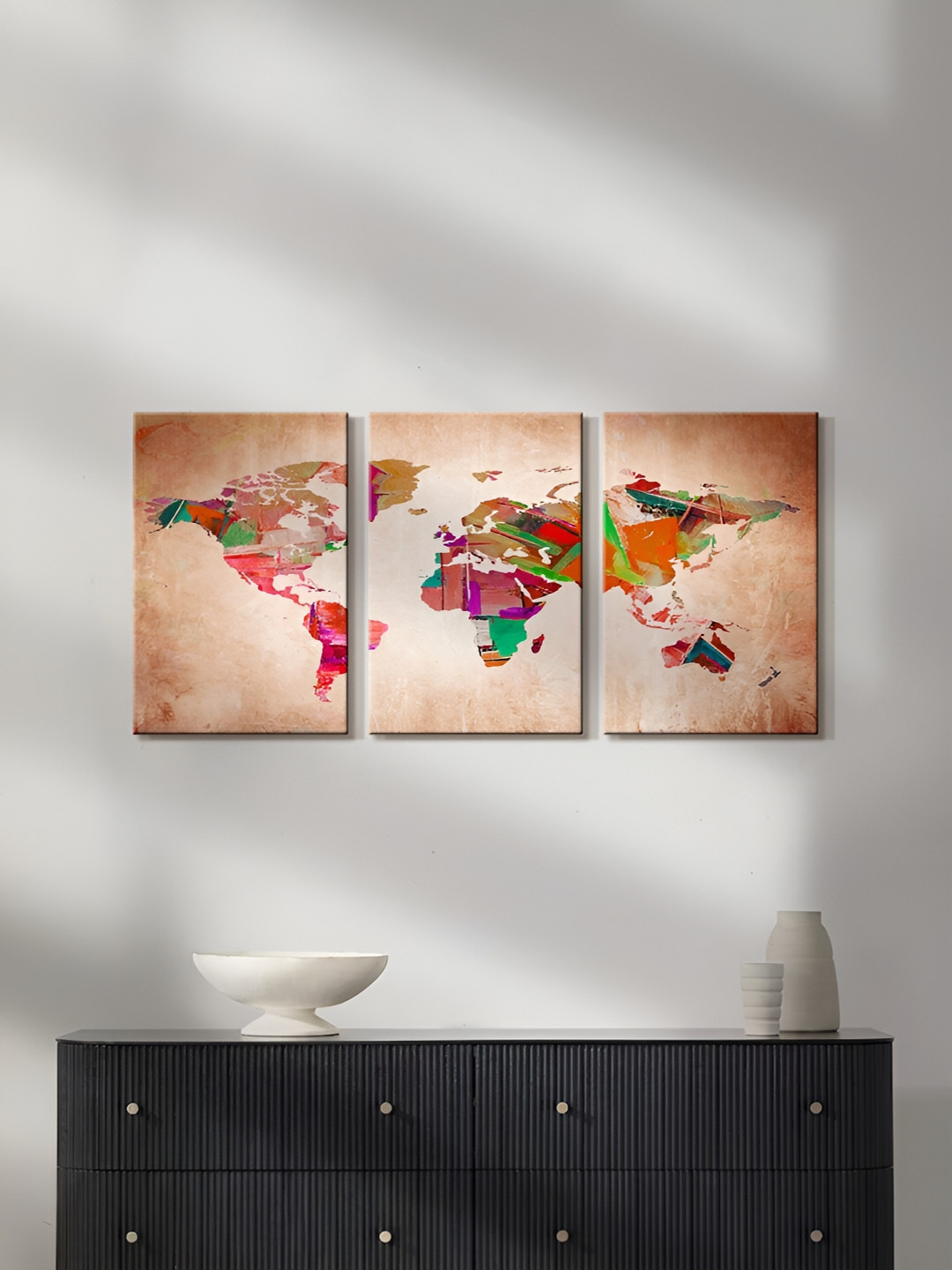999Store World Map Canvas 3 Piece Wall Rectangle Photographs Wall Art - 16 x 10 In