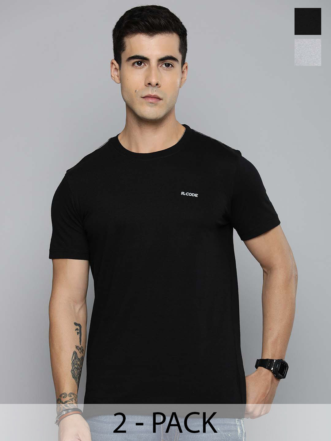 R.Code by The Roadster Life Co. Pack Of 2 Round Neck Short Sleeves Regular T-shirt