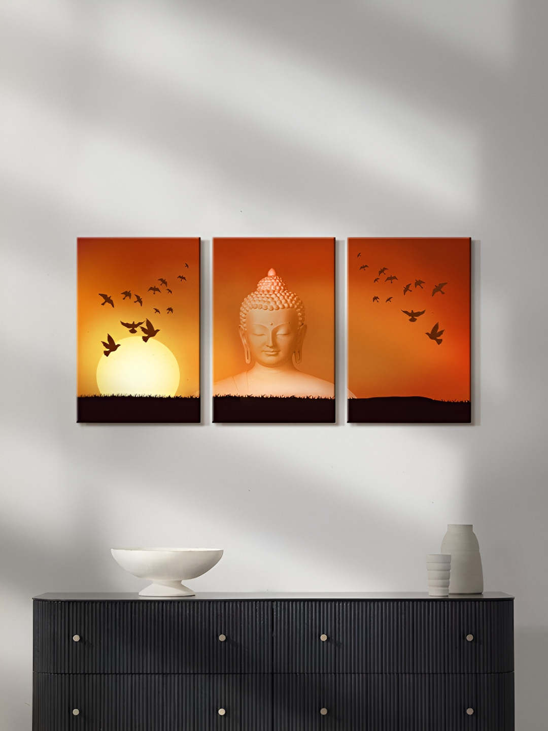999Store SunLight Buddha Canvas 3 Piece Wall Rectangle Photographs Wall Art - 16 x 10In