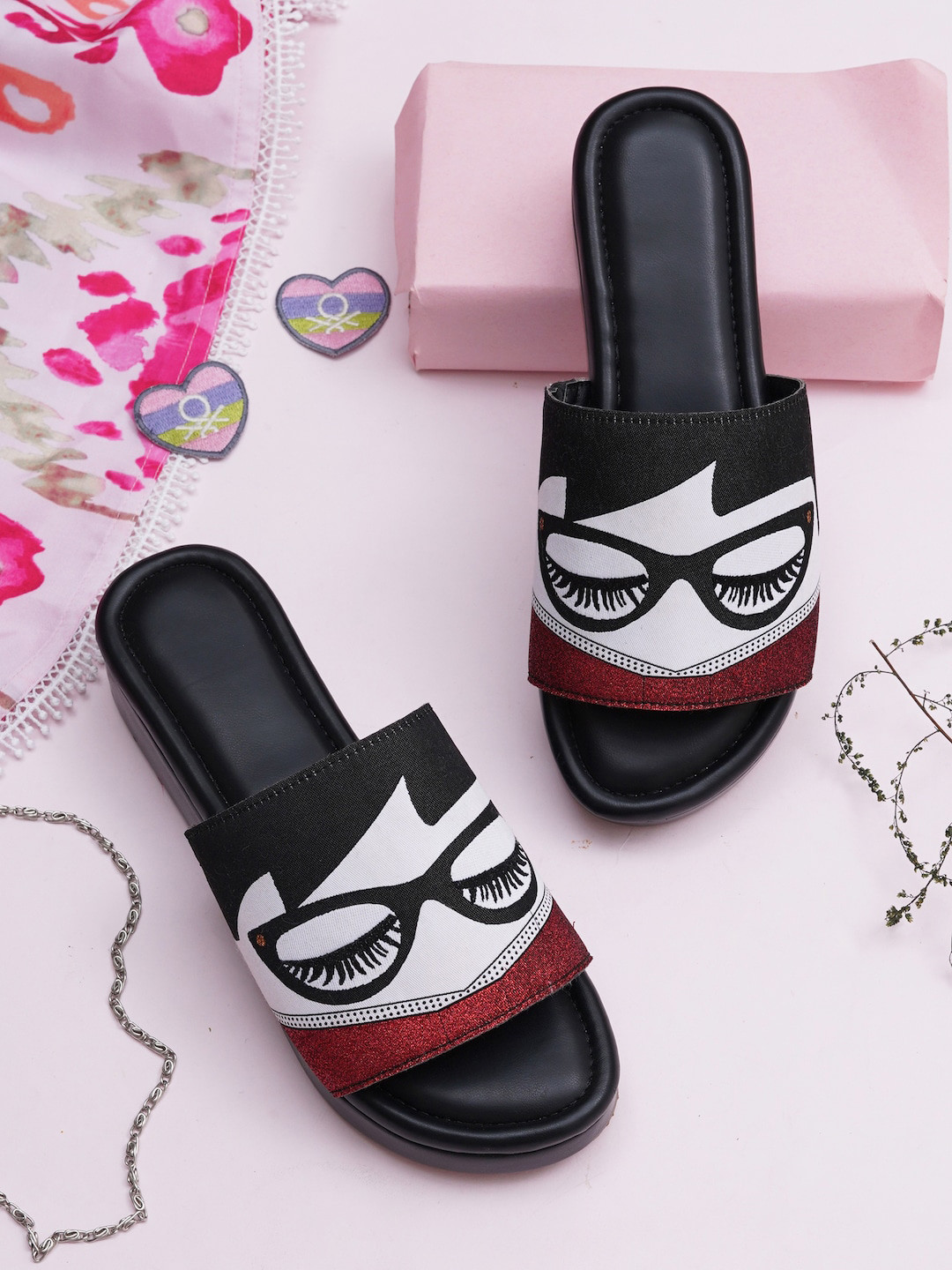 HASTEN Printed Open Toe Flatform Heels