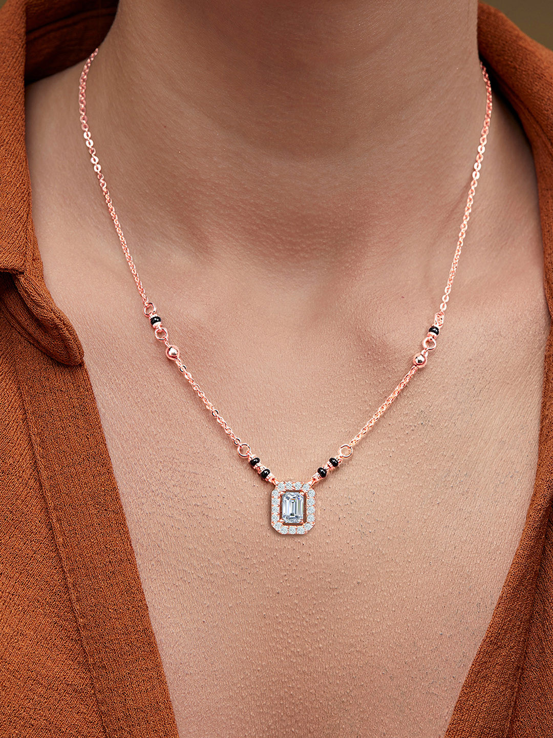 MINUTIAE Rose Gold-Plated Artificial Stones and Beads Mangalsutra