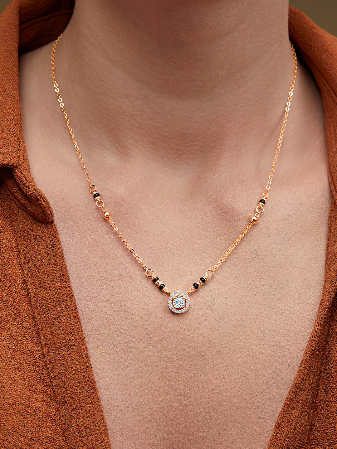 MINUTIAE Gold-Plated Artificial Stones and Beads Mangalsutra