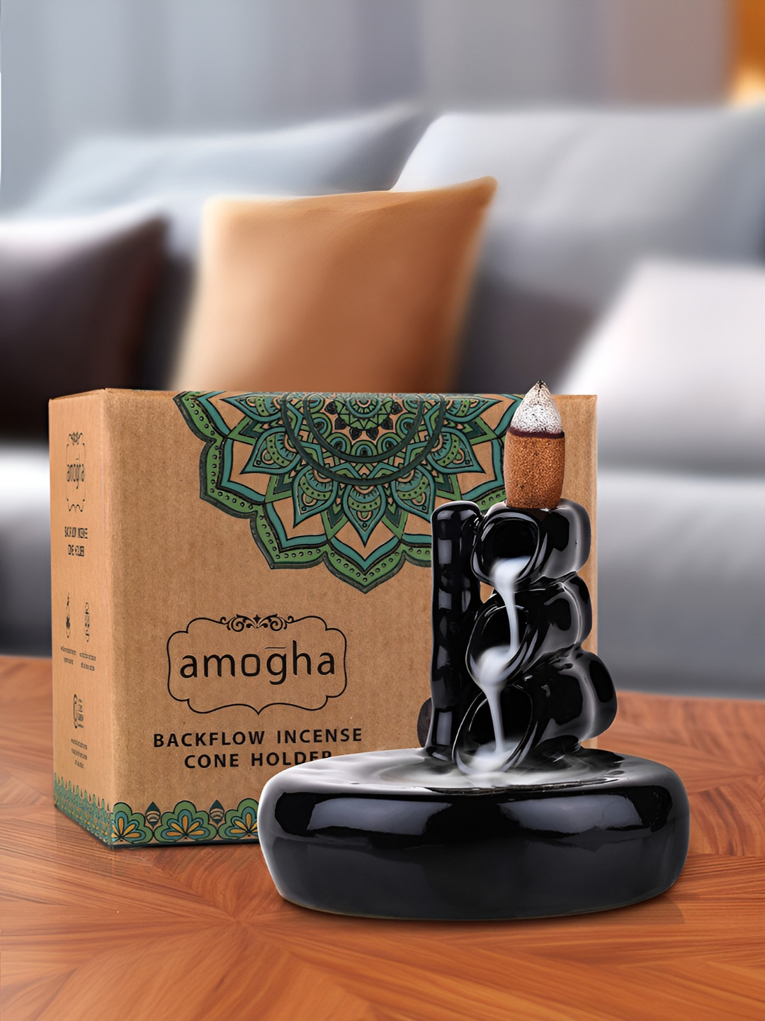 Iris Black Bamboo Backflow Incense Cone Holder