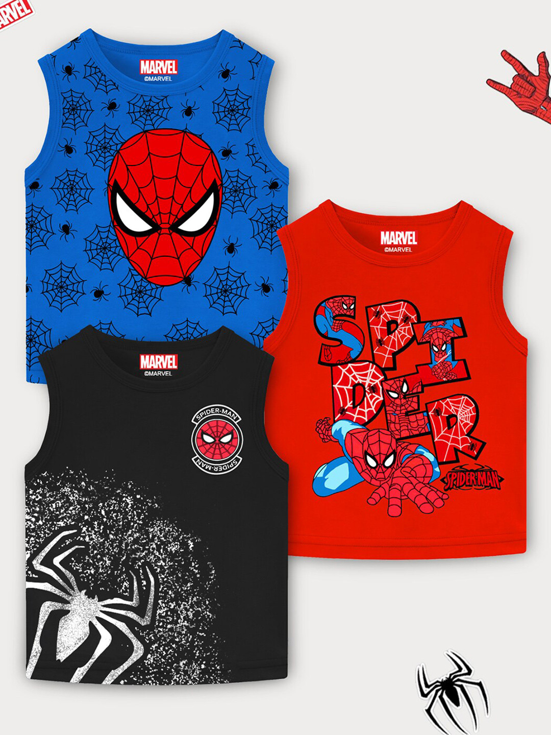 YK Marvel Boys Pack of 3 Spider-Man Printed Sleeveless T-shirt