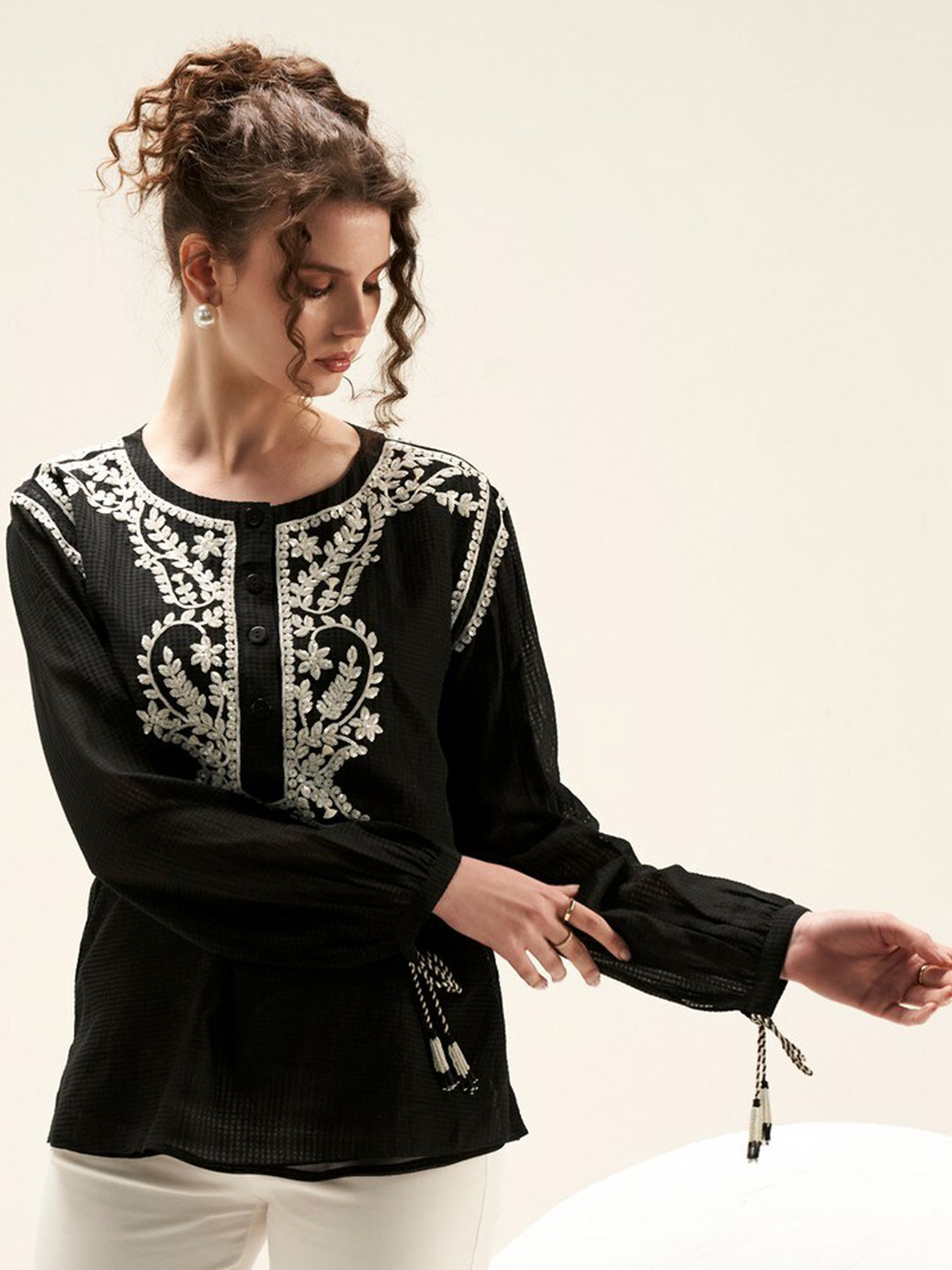 VERB BY PALLAVI SINGHEE Embroidered Shirt Style Cotton Top