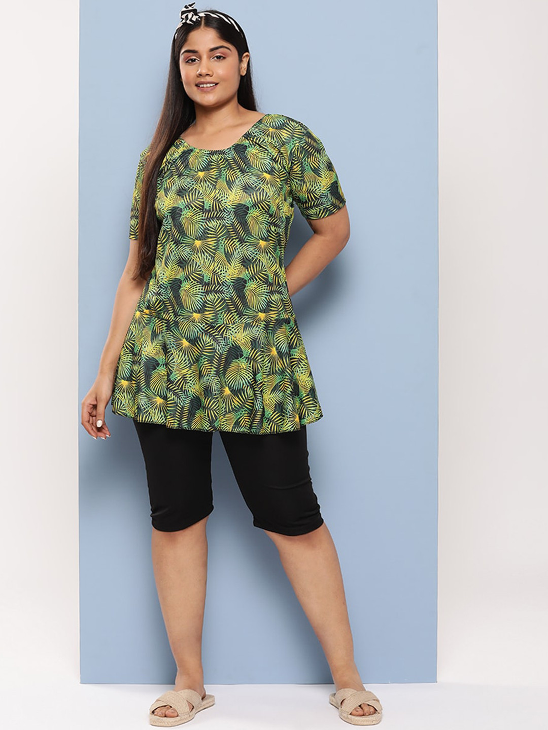 BAESD Leaf Printed Sports Swim Set