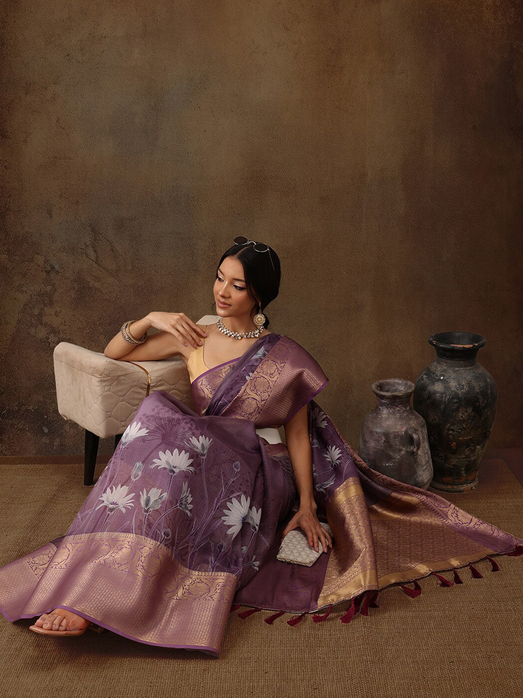 Silk Land Floral Muga Silk Digital Print Saree