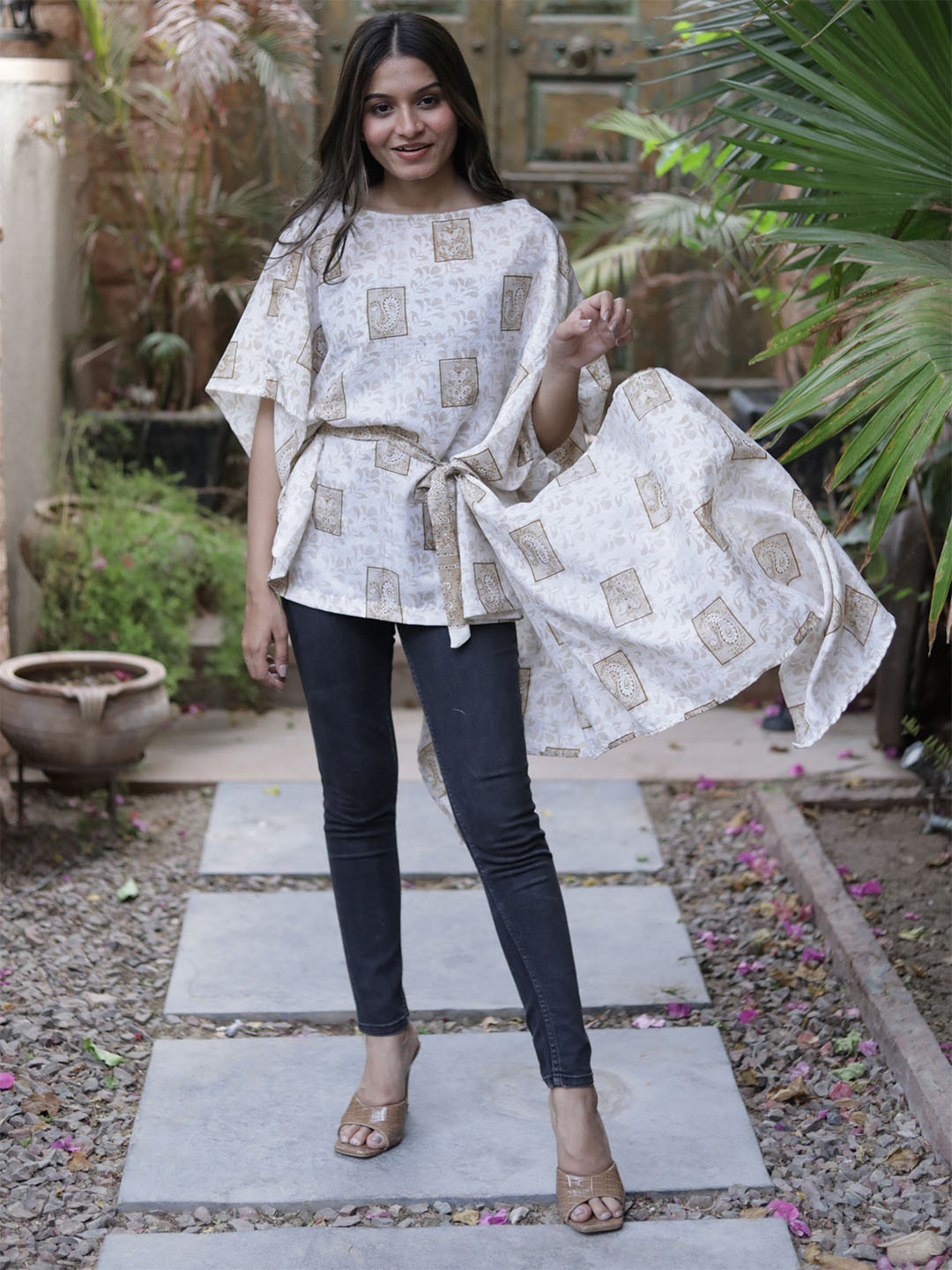 Exotic India White Assorted Vintage Pure Silk Drape Top