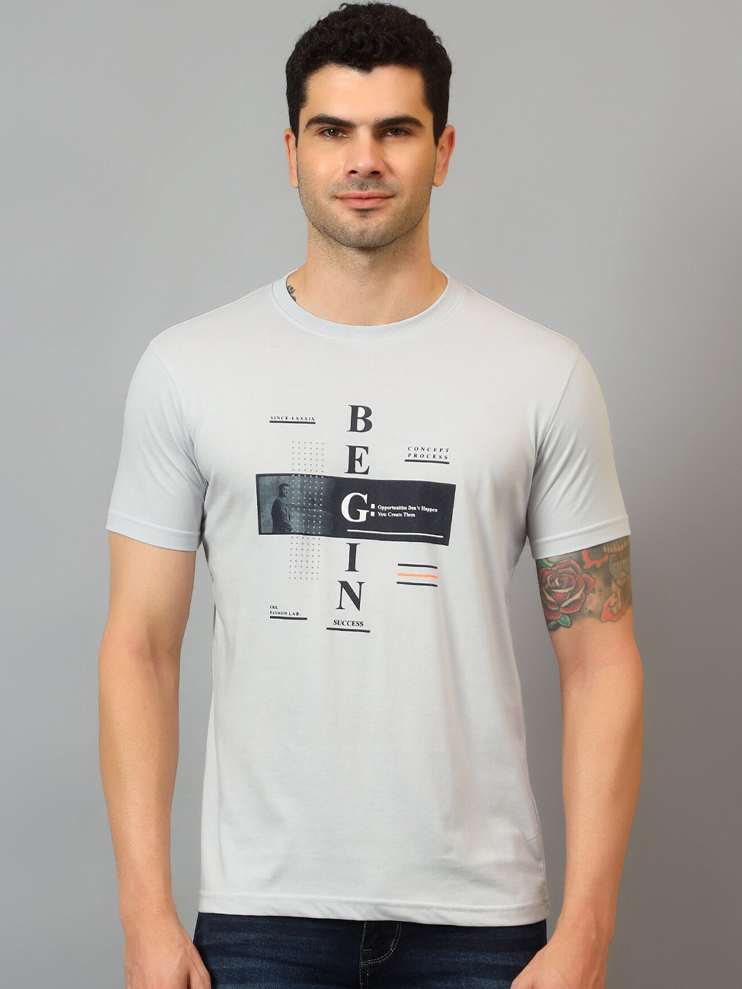 Cantabil Typography Printed Round Neck Half Sleeve T-Shirt