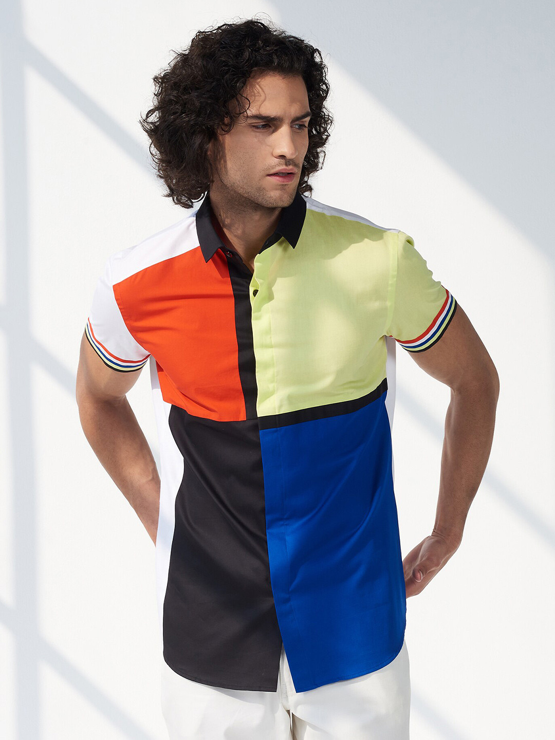 SEVENDC Premium Fit Colourblocked Pure Cotton Casual Shirt