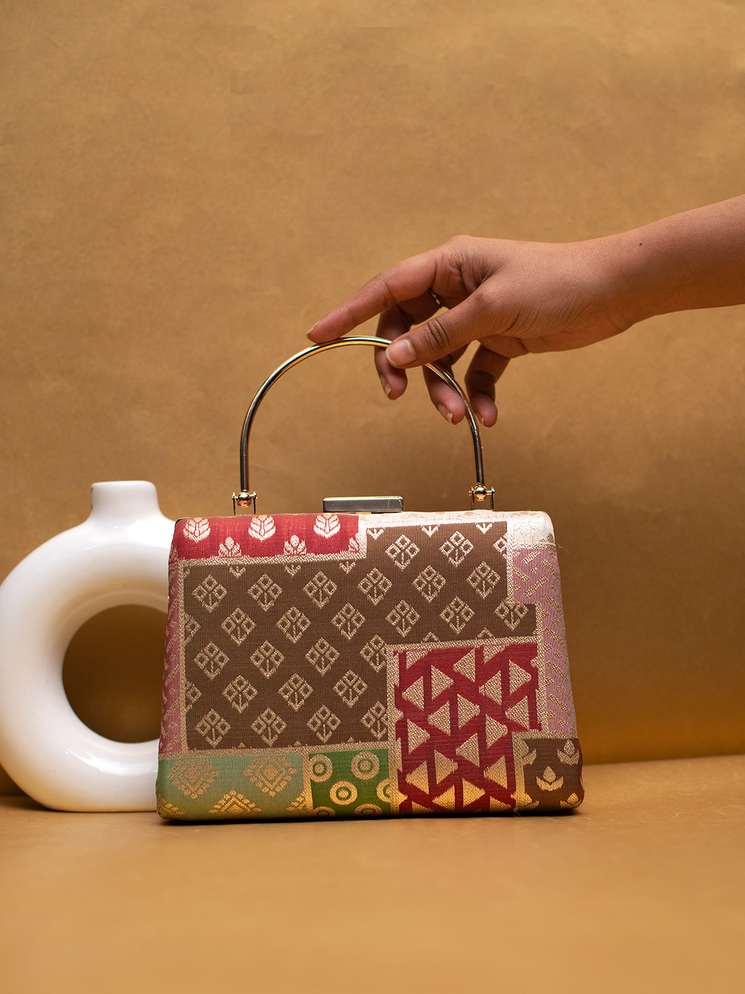 ARTKLIM Woven Designed Brocade Box Clutch