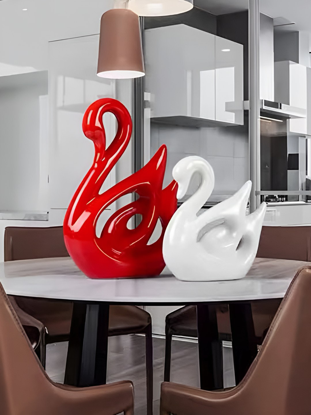 Mariner's Creation Swan Red Ceramic Glossy Living Room Set of 2 Medium Showpieces - 10 Inches