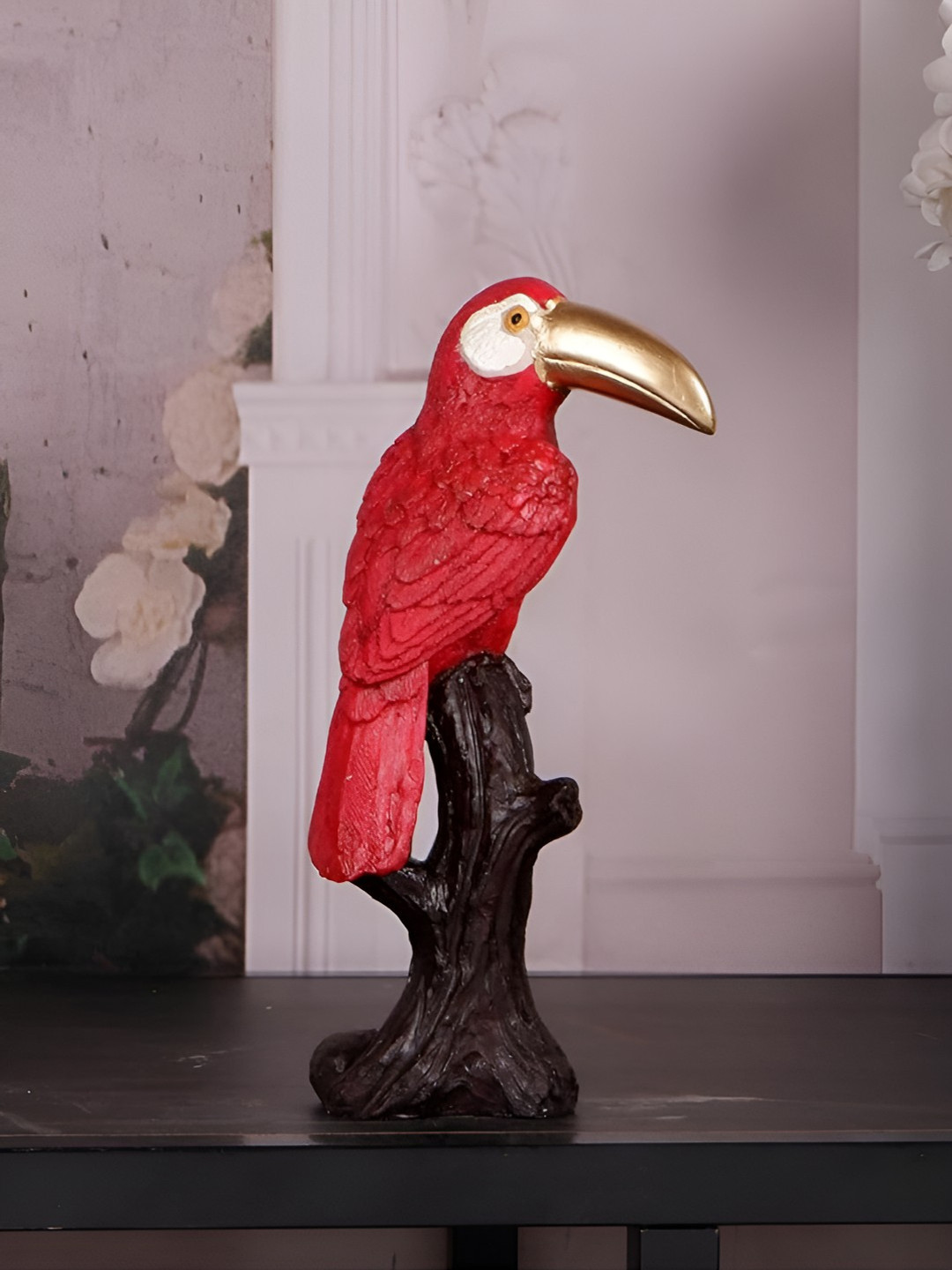 Mariner's Creation Fengsui Bird Red Polyresin Glossy Garden Medium Showpiece - 2 Inches