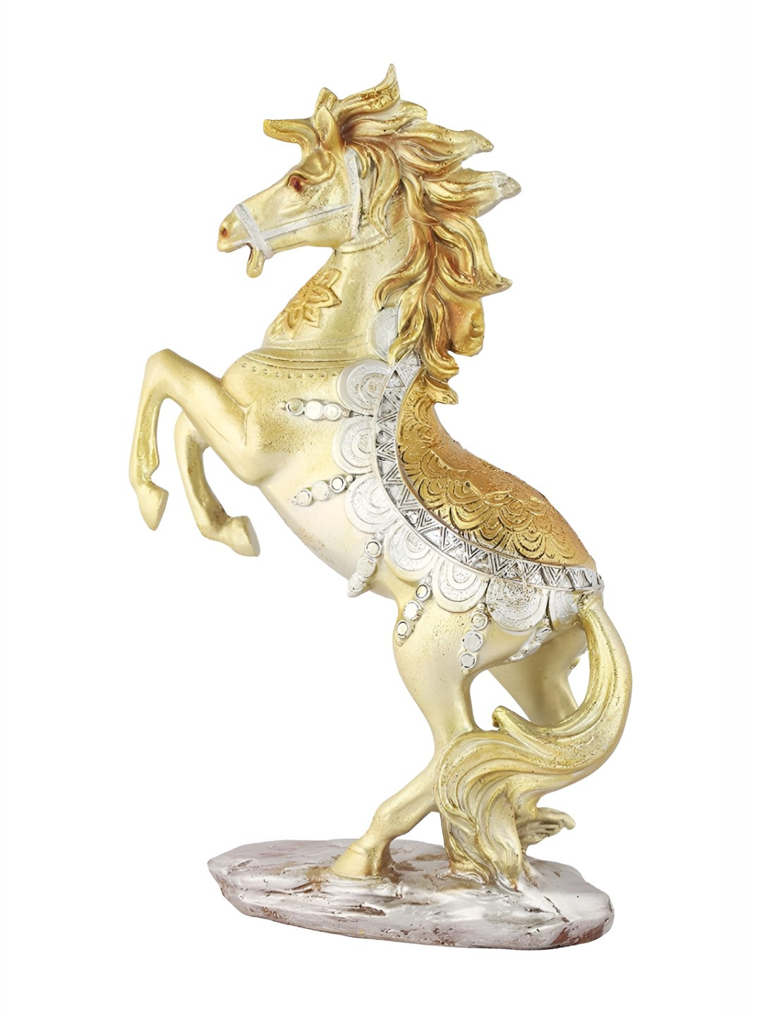 Mariner's Creation Fengsui Up-Leg Horse Gold Polyresin Natural Living Room Medium Showpiece - 11.8 Inches