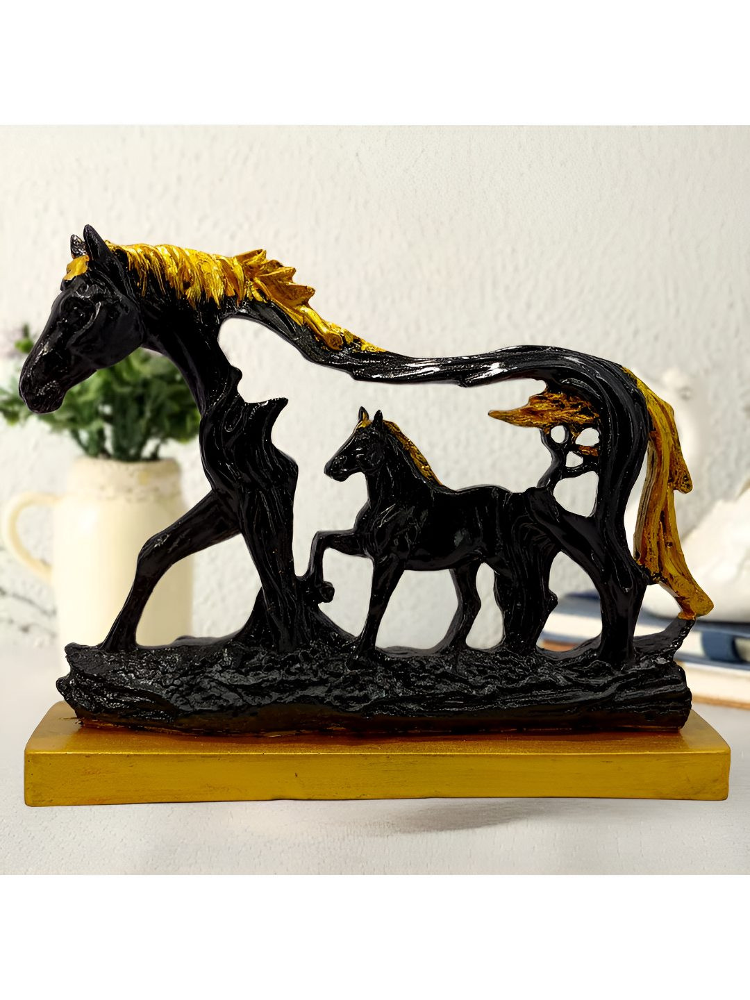 Mariner's Creation Fengsui Horse Foul Black Polyresin Matte Home Office Medium Showpiece - 10.6 Inches