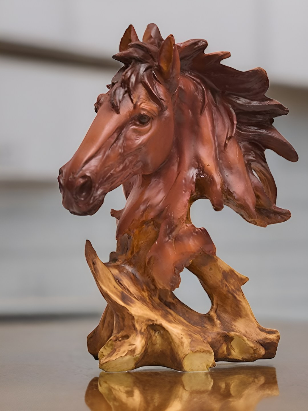 Mariner's Creation Fengsui Horse Brown Polyresin Glossy Living Room Medium Showpiece - 6.3 Inches