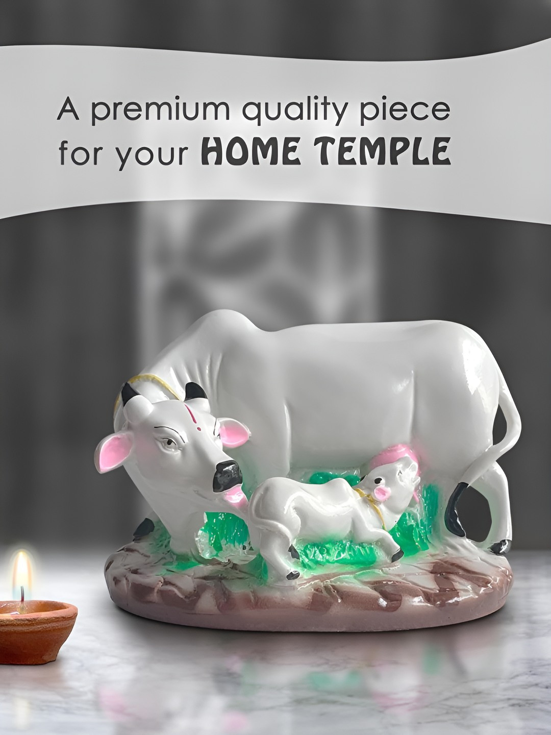 Mariner's Creation Cow with Calf White Polyresin Glossy Living Room Medium Showpiece - 4.7 Inches