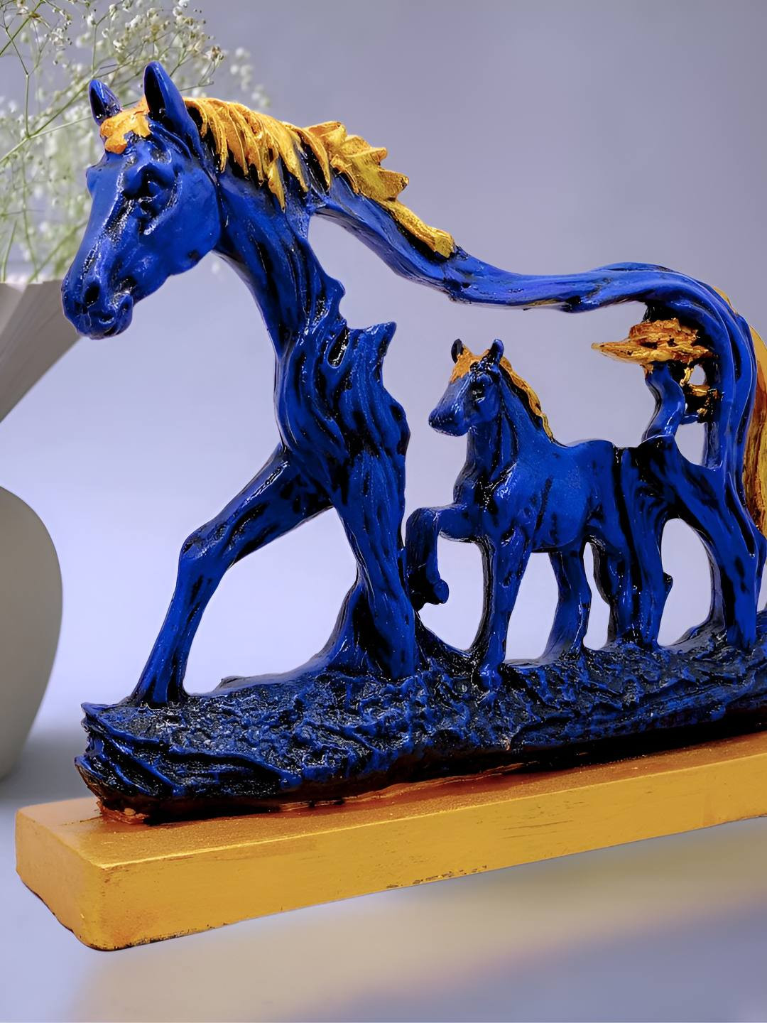 Mariner's Creation Horse Blue Polyresin Natural Living Room Medium Showpiece - 10.6 Inches