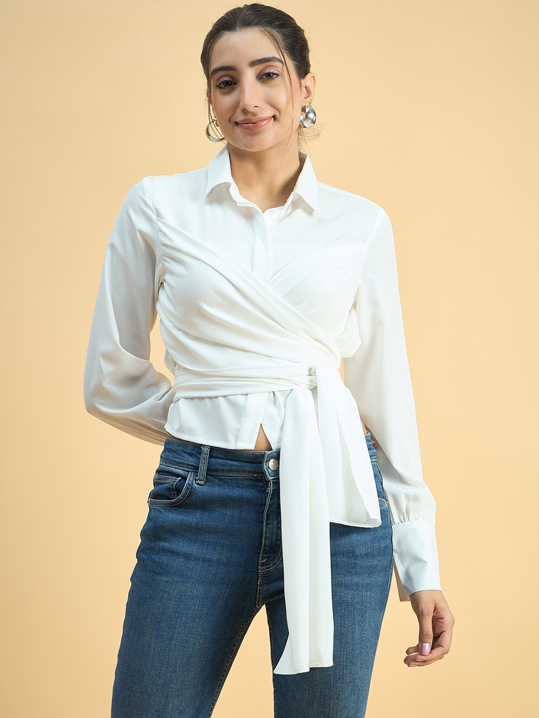 JUNE & HARRY Spread Collar Tie-Ups Long Sleeves Skinny Fit Shirt