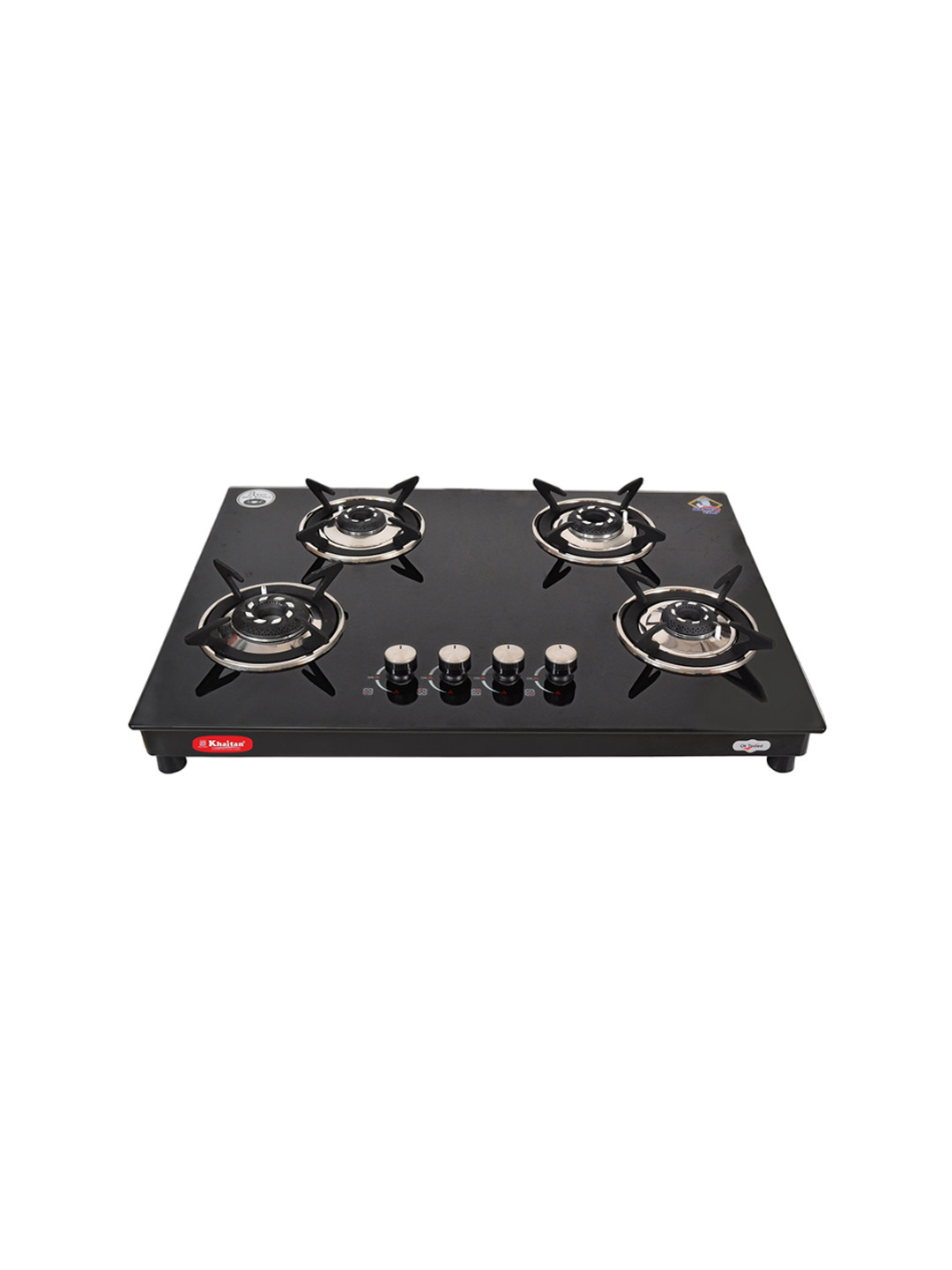 Khaitan Black Toughened Glass Top 4 Burner Automatic Gas Stove