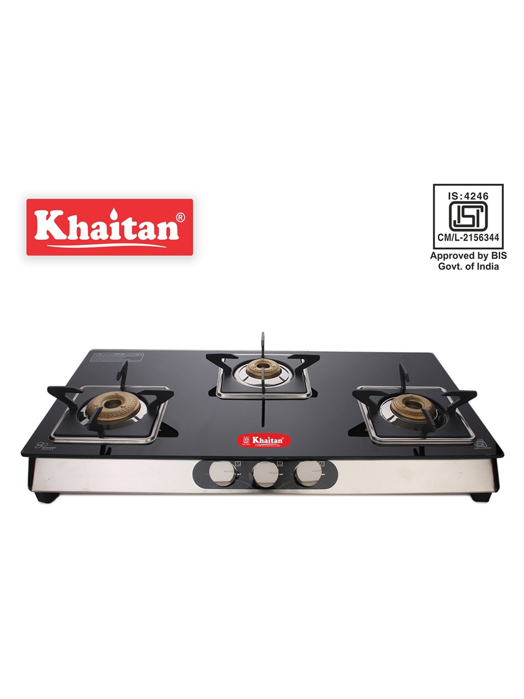 Khaitan Glass 3 Burners Manual Gas Stove