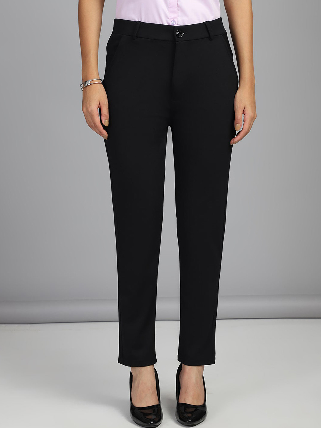 FITHUB Women Slim Fit High-Rise Trousers